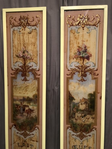 Anciens panneaux de façade de crèmerie, épicerie.