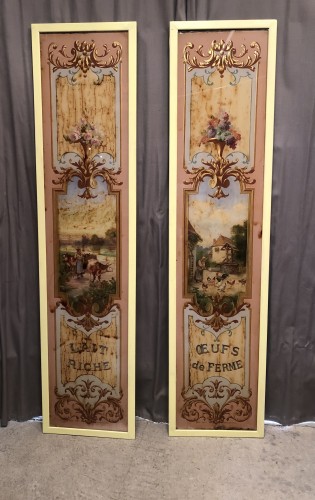 Anciens panneaux de façade de crèmerie, épicerie.