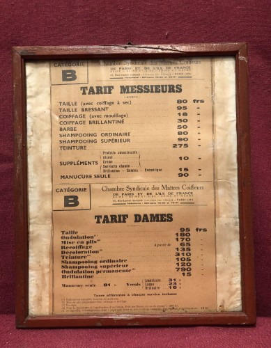 Ancien tarif de coiffeur.