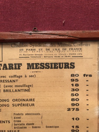 Ancien tarif de coiffeur.